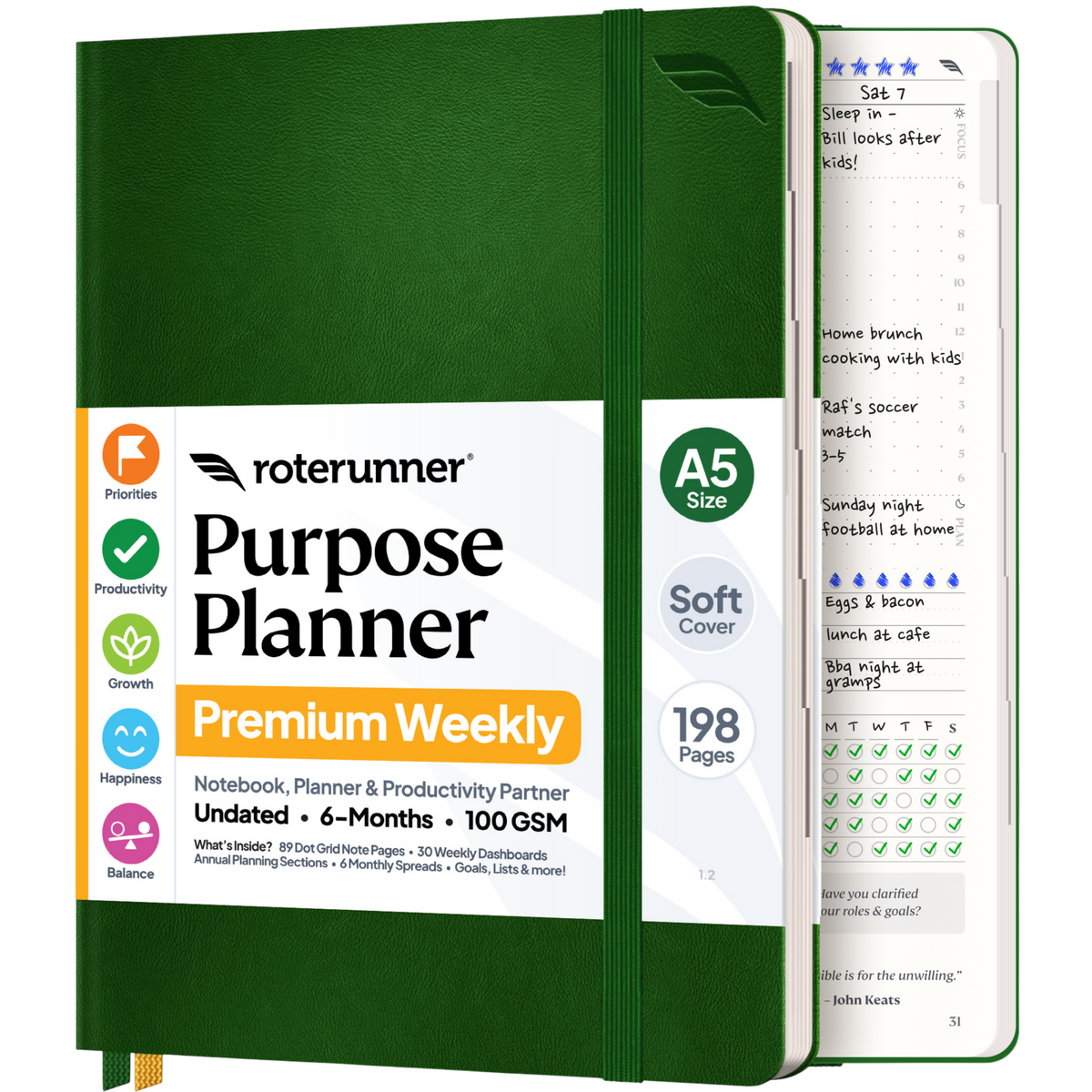 Purpose Planner A5 6M - #cover_soft #color_green