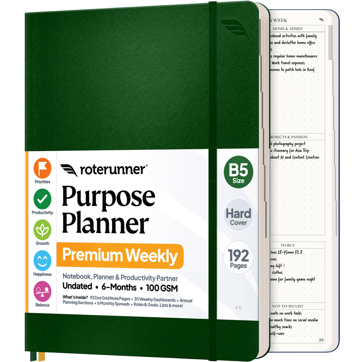 Purpose Planner B5 6M - #cover_hard #color_green