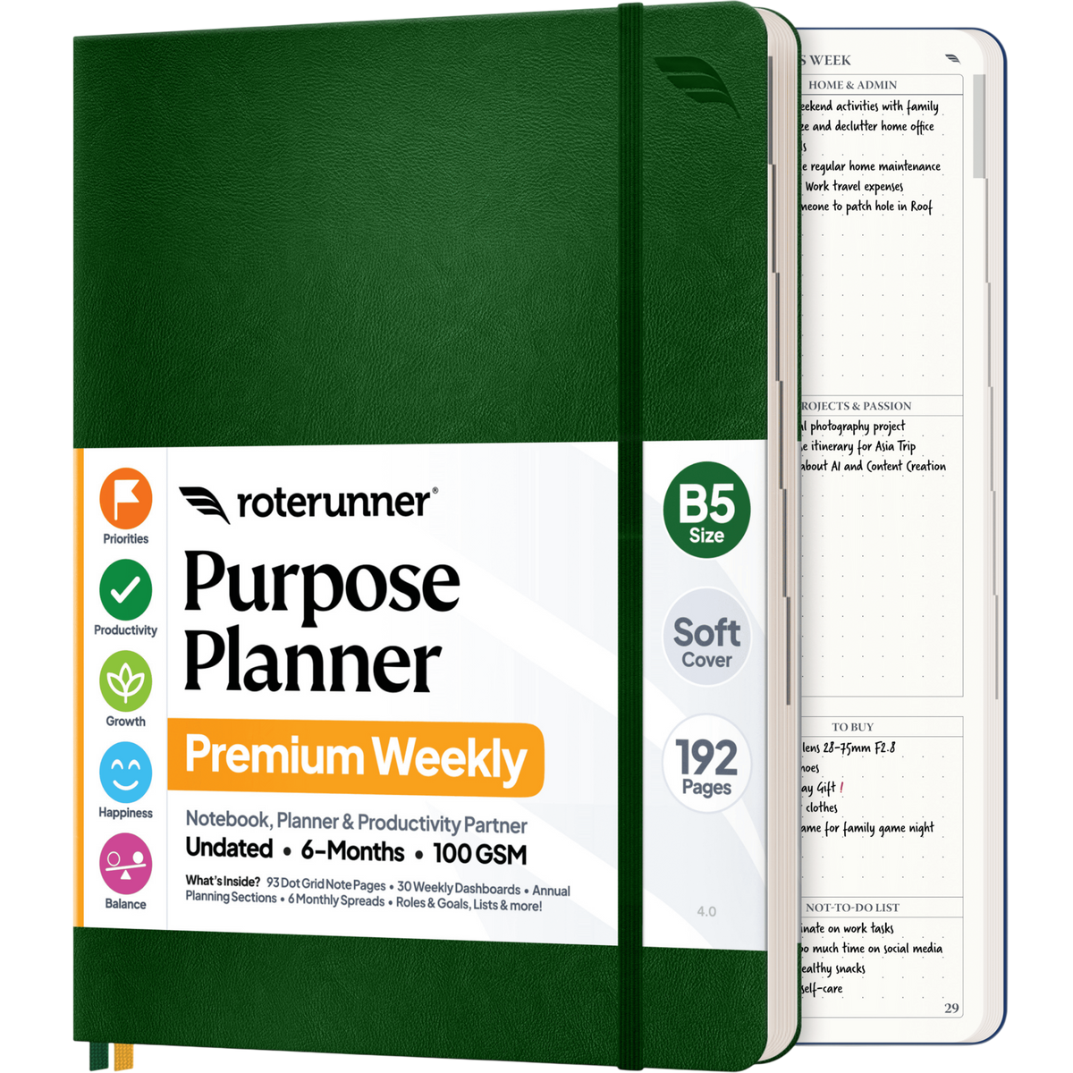 Purpose Planner B5 6M - #cover_soft #color_green