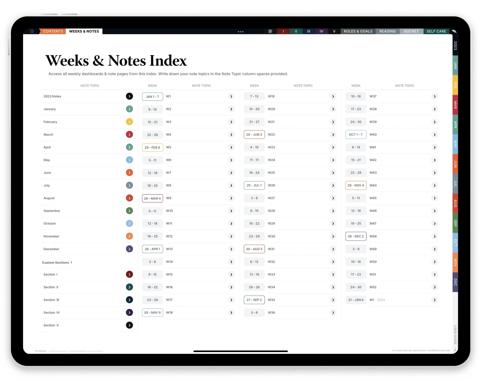 Weeks & Notes