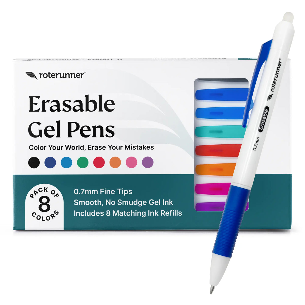Roterunner Erasable Gel Pens 8 Pack with Refills Black