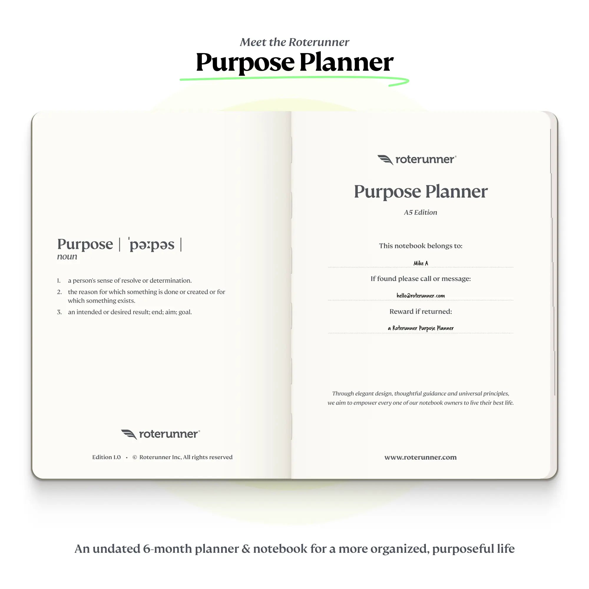 Purpose Planner Notebook A5 5.8”x8.3” Undated Life Organizer Productivity Journal